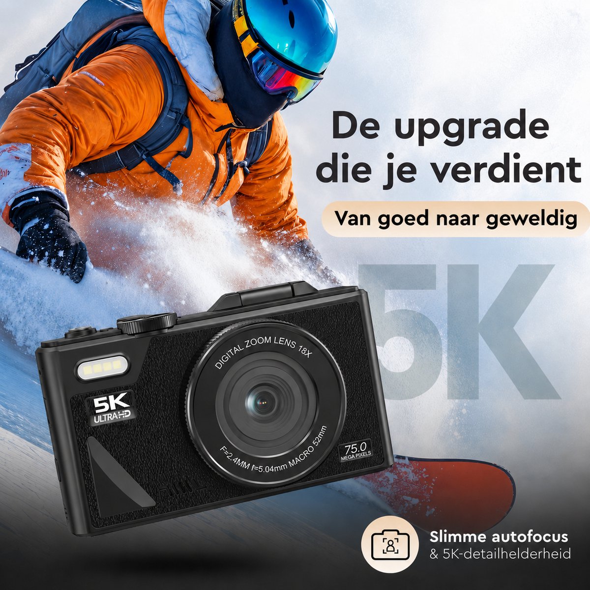 K&L - 5K 75MP - 18X Zoom - 64GB SD - WiFi - 3.0" UHD-display - mic-poort - Fotocamera - Compact Camera - Vlog Camera – foto 8