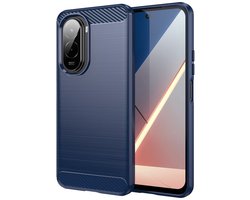 Geborsteld TPU Hoesje Geschikt voor Xiaomi Poco M7 | Beschermhoes | Back Cover | Flexibel TPU | Stijlvol Carbon | Dun | Blauw