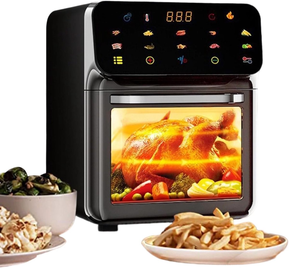 Heteluchtfriteuse Oven - Combi Apparaat - Gezinsmaaltijden Bereiden - Dubbele Zone Functionaliteit - 15 Liter - Zwart