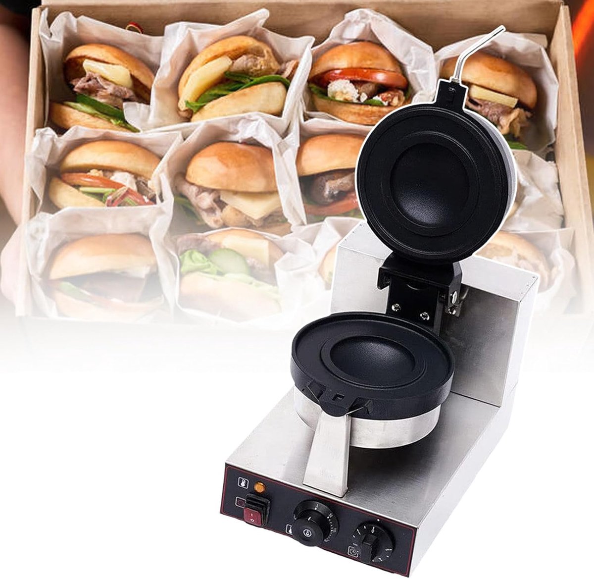 Elektrisch Wafelijzer - Burgerpers Panini - Snacks Maken - Draaibaar Dubbelzijdig - 1.3/2.4 Kw - Zwart