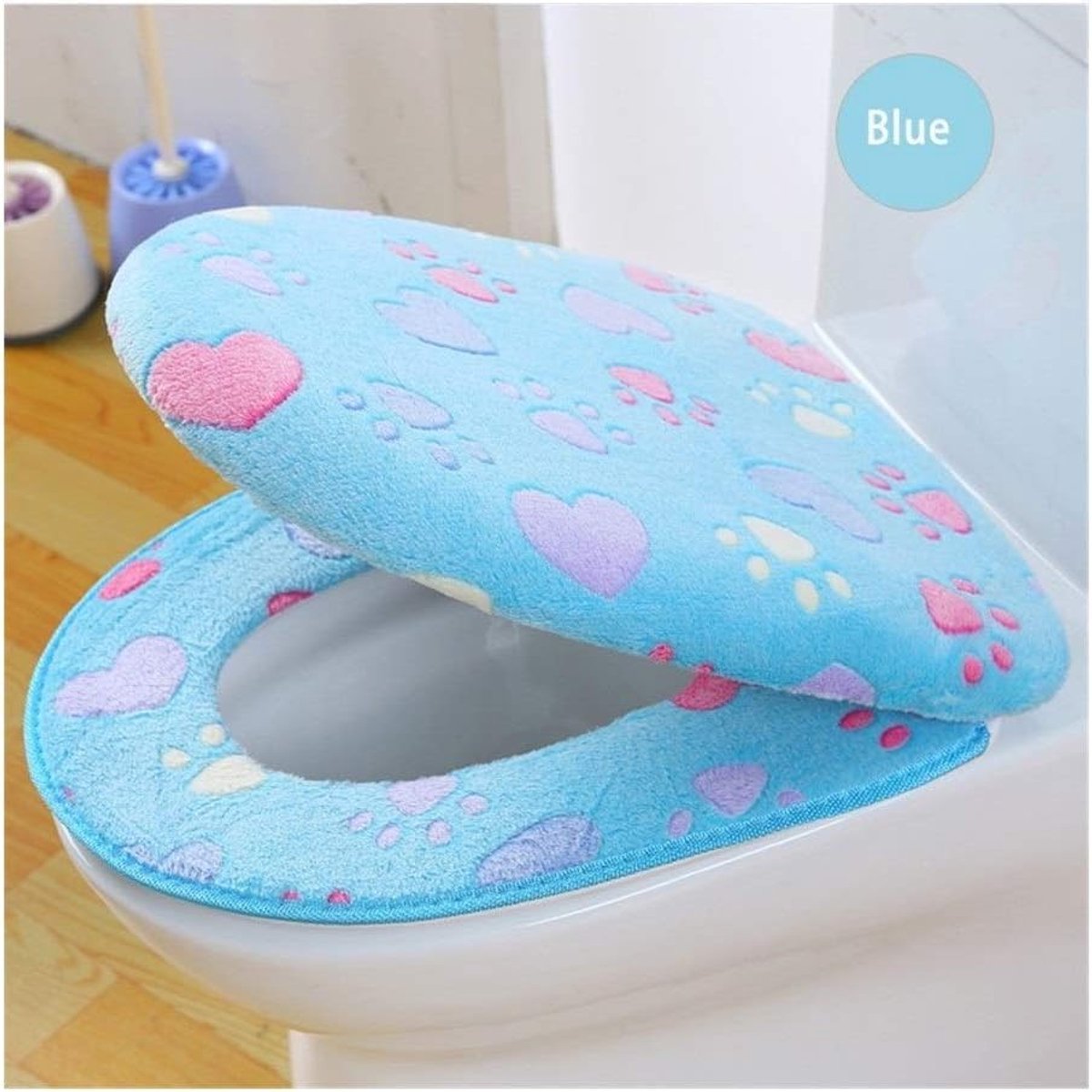 Toiletzitting Hoes - Zachte Deksel - Badkamer Comfort - Afneembaar Warm - 40x34cm - Blauw