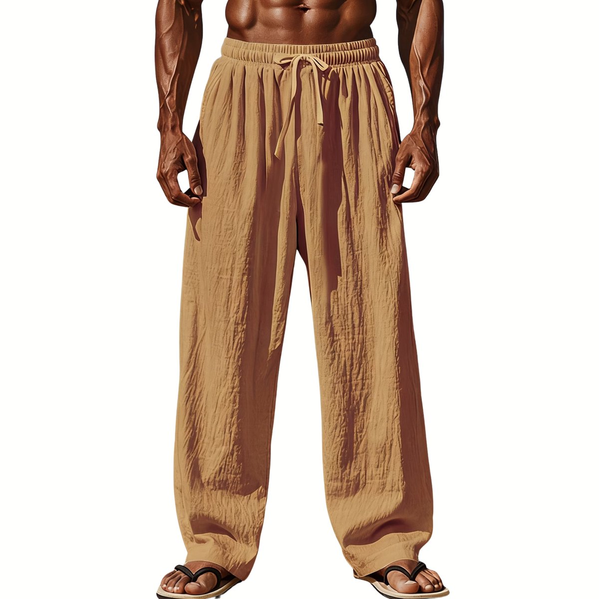 Currero Linnen Broek Heren Zomerbroek Volwassenen Lange Broek Pantalon Strandbroek Zomer Ibiza Stijl Geelbruin