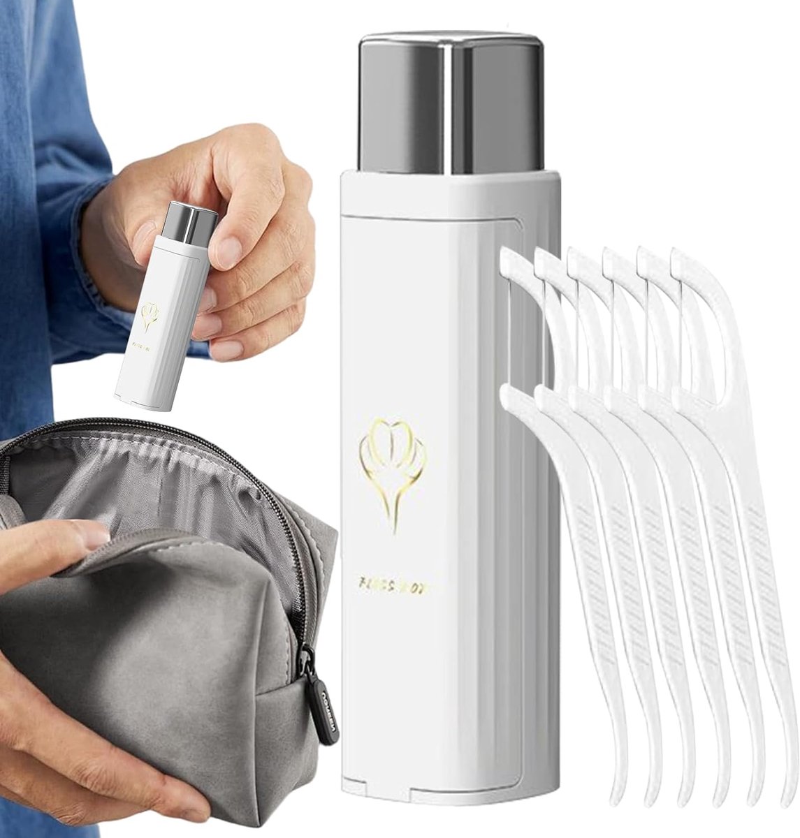 Floss Case - Opbergbenodigdheden - Reizen Mondzorg - Automatisch Hervulbaar - 11 x 3 cm - Wit