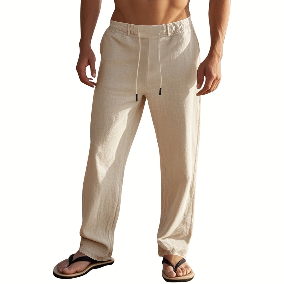 Currero Linnen Broek Heren Zomerbroek Volwassenen Lange Broek Pantalon Strandbroek Zomer Ibiza Stijl Hemelsblauw Creme