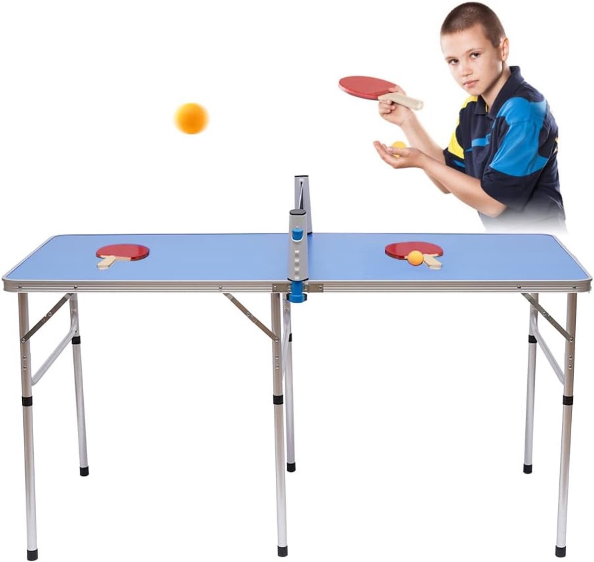 Tafeltennistafel Blauw - Pingpongtafel Opvouwbaar - Multifunctioneel Gebruik - Stabiele Aluminium Constructie - 152 x 76 cm - Blauw
