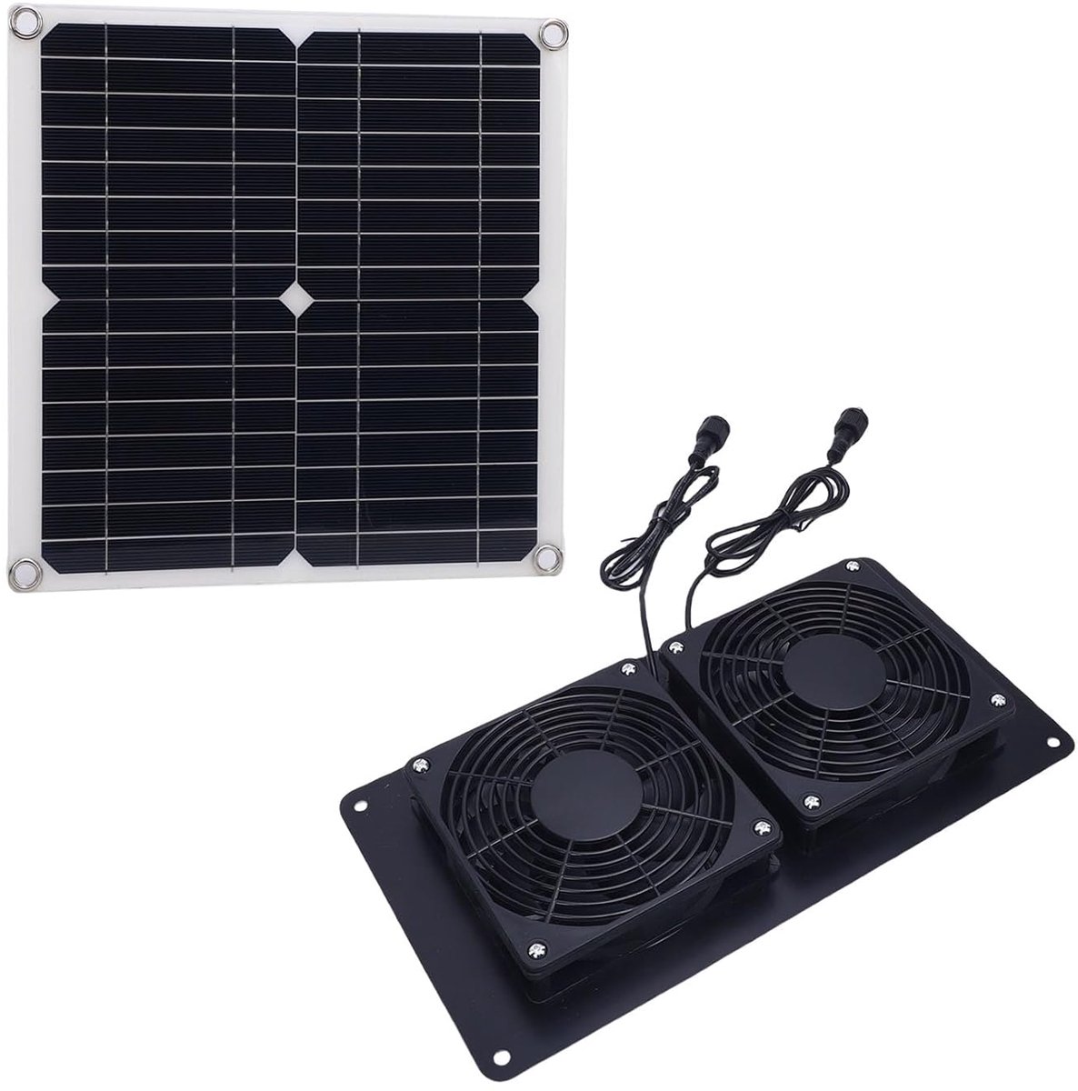 Zonnepaneel Ventilator Set - Afzuigventilator Kit - Kassen Ventileren - Dubbele Ventilator