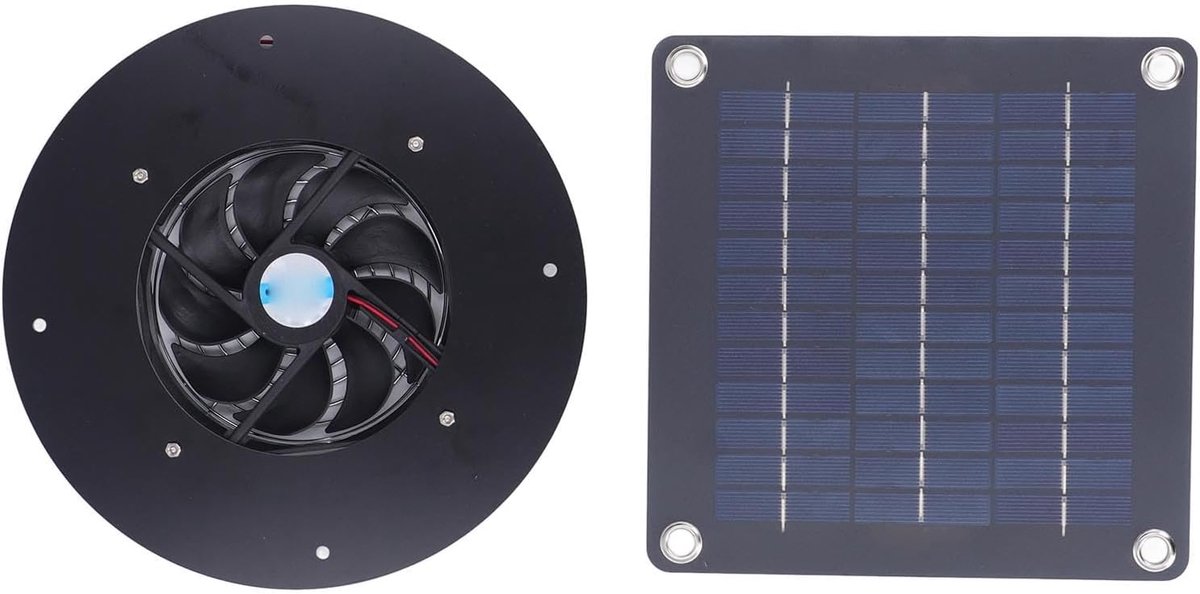 Zonnepaneel Ventilator - Afzuigventilator Solar - Kas Ventileren - Geen Bedrading Nodig - 31 x 30 x 5 cm - Zwart