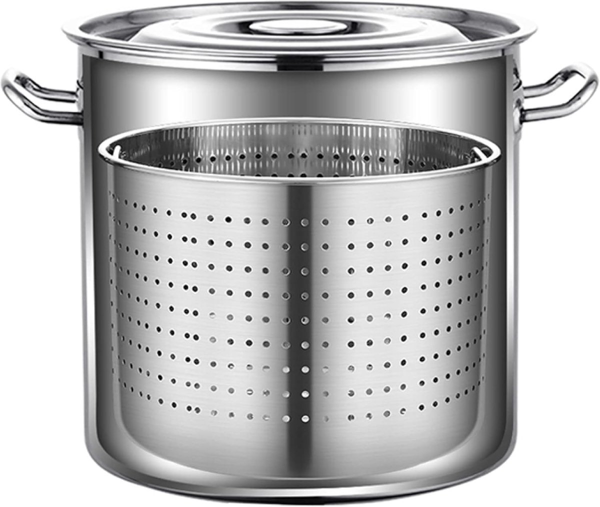 Soeppan met mand - Kookpan Stoofpan - Zeevruchten Koken - Roestvrij staal - 27 liter - Zilver