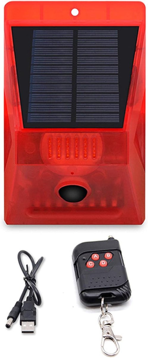 Solar Alarm Lamp - Waarschuwingslicht Sirene - Veiligheid Bewaken - Waterdicht IP65 - 129 Decibel - Rood
