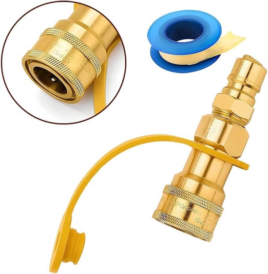 Gas Snelkoppeling Set - Messing Connector - Apparaten Aansluiten - Automatische Afslag - 1/2 Inch - Geel — afbeelding 3