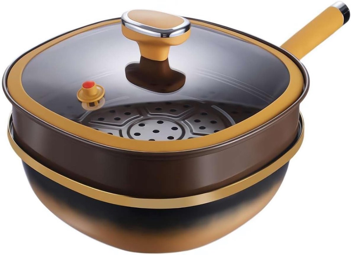 Titanium anti-aanbakpan Diepe braadpan Veelzijdig koken Gelijkmatige warmteverdeling 30 cm diameter Zwart