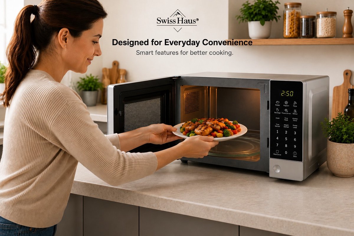 Swiss Haus® MW22 Combi Magnetron Vrijstaand – 20L Digitale Microgolfoven – 700W Microwave & 900W Grill – 11 Verwarmingsstanden – Zwart/Zilver thumbnail 5