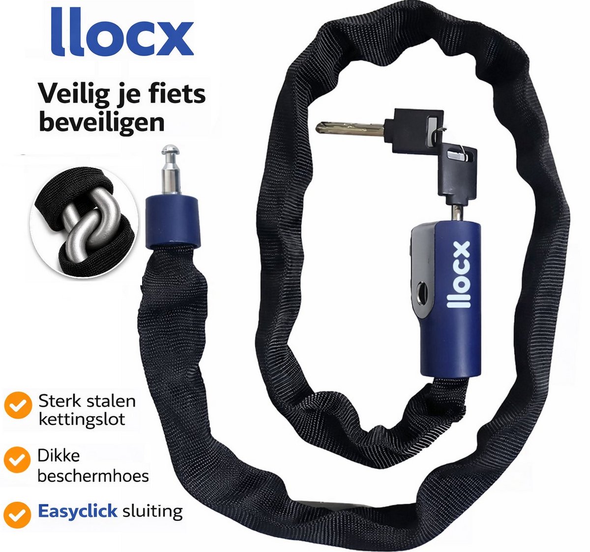 LLOCX® Kettingslot - Fietsslot - Licht Gewicht 800 gram - Gehard Stalen Schakels - Easyclick - 100cm