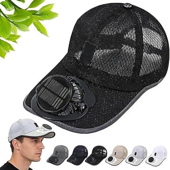 Casquette de ventilateur solaire noire - Protection UV estivale - Casquette en maille respirante avec ventilateur solaire pour activités de plein air