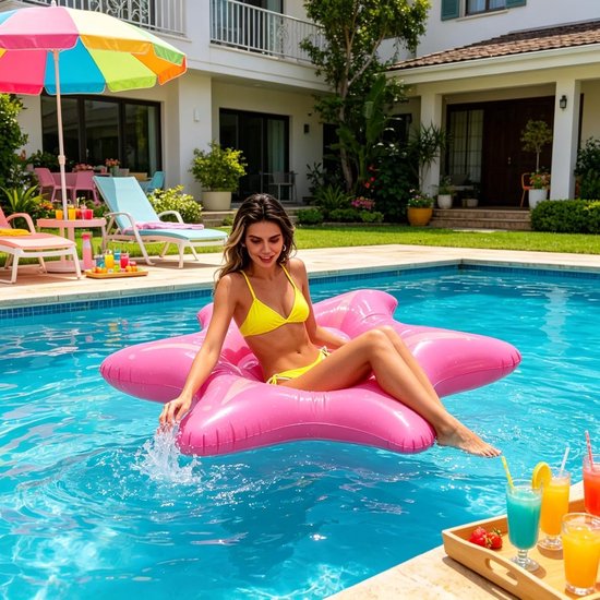 Opblaasbare Zwembad Vlotter - Drijvend Bed Hangmat - Water Ontspanning - 4-in-1 Multifunctioneel - 140 cm - Roze — afbeelding 3