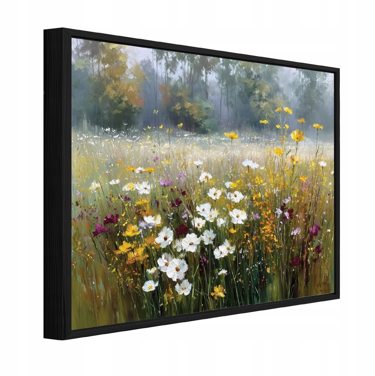 WALLARENA Schilderij op canvas in zwarte lijst - 120x80 cm - wilde bloemen en weide - wanddecoratie woonkamer en slaapkamer Veelkleurig