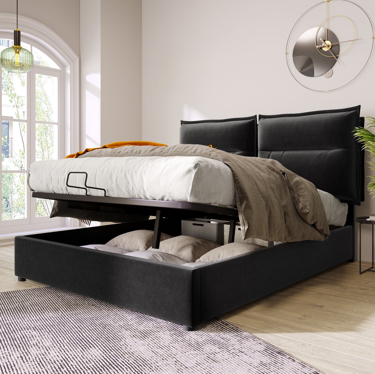 COVREO Bedframe 140x200 cm zwart, verstelbaar hoofdbord, zonder matras