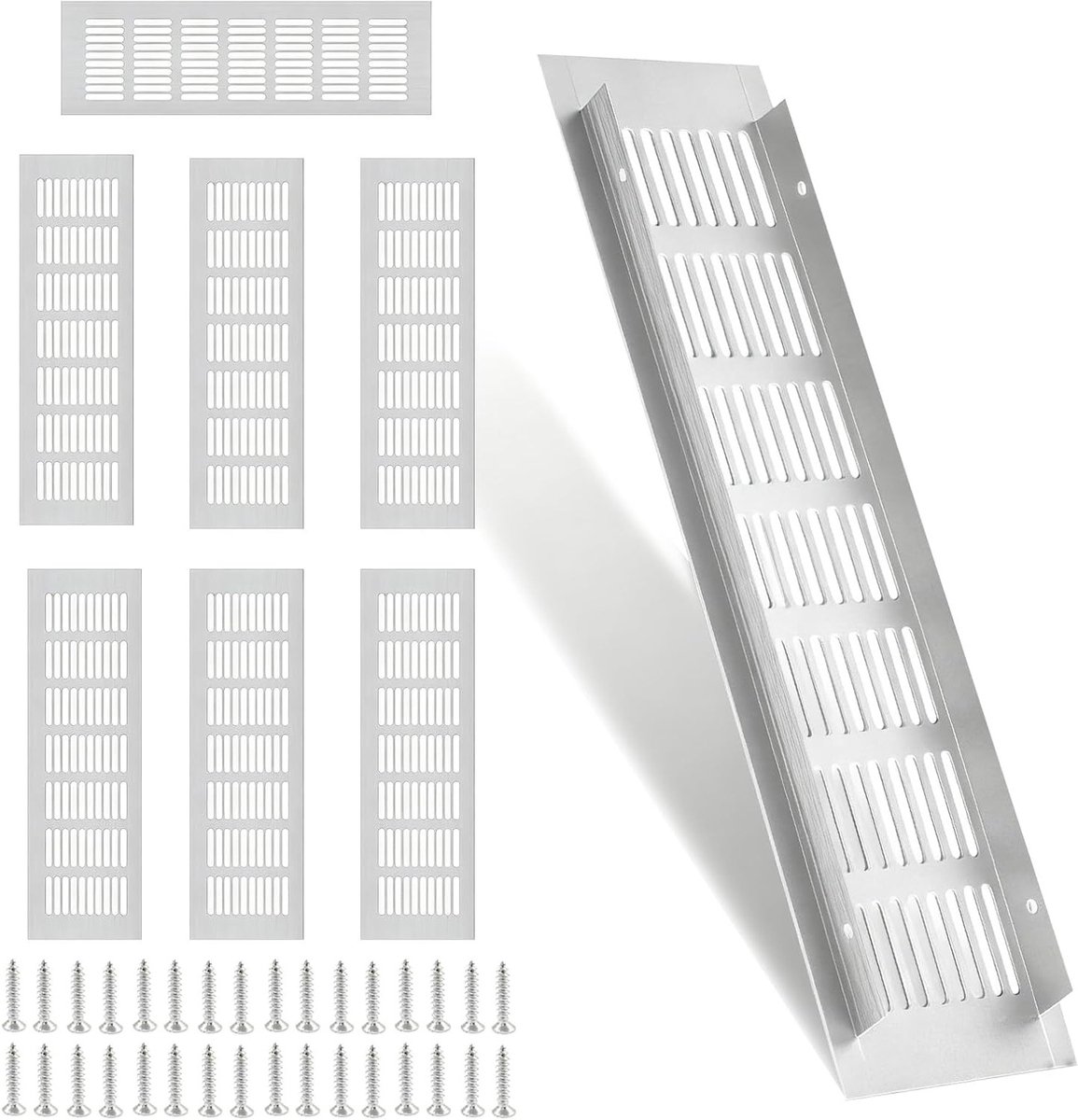 Ventilatierooster 8 x 200 mm Aluminium Rectangular Wit met 32 Schroeven voor Schoenenkast,
