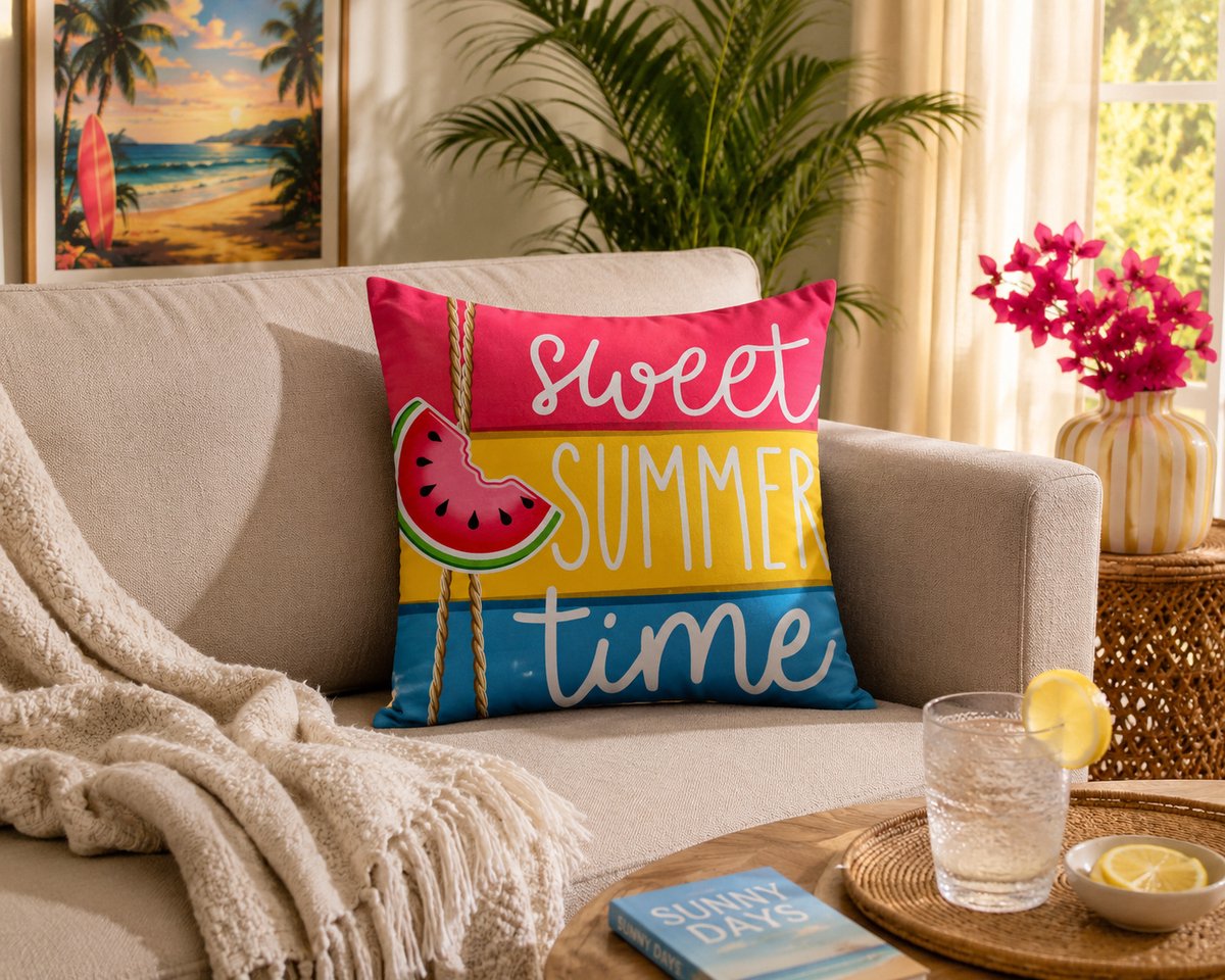 Sunny Days Collection Kussenhoes – Zomerprint – Decoratieve Sierkussenhoes - 40x40 cm