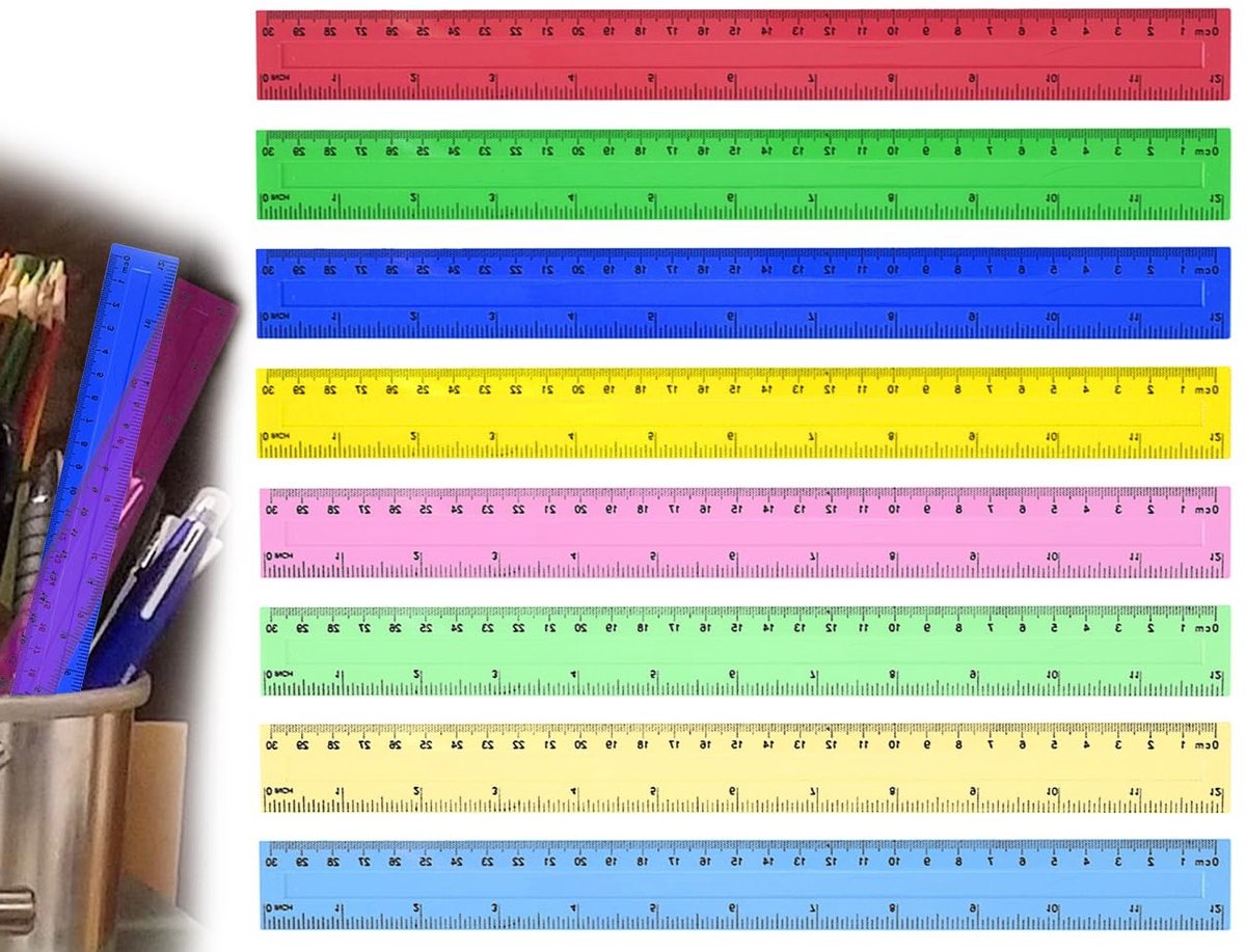 8 Stuks Gekleurde Plastic Transparante Liniaal 30cm voor Kinderen - Flexibele Schoolbenodigdheden voor Basisschool en Klaslokalen