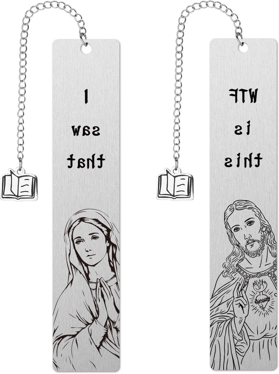 2 Stuks Grappige Christelijke Boekenleggers met Peeping Jezus en Maagd Maria, Uniek Cadeau voor Boekenliefhebbers en Lezers