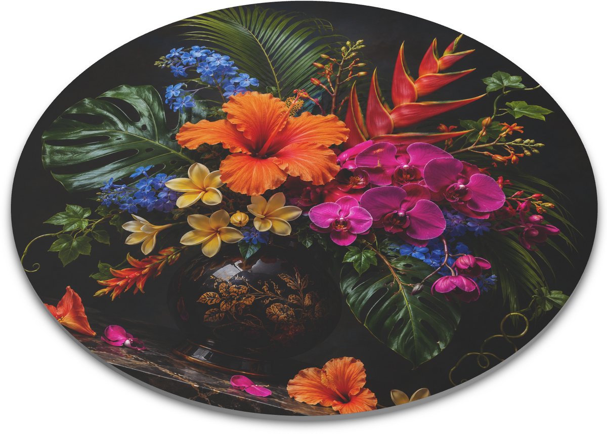 Ronde muismat met barok boeket - Donker bloemstilleven