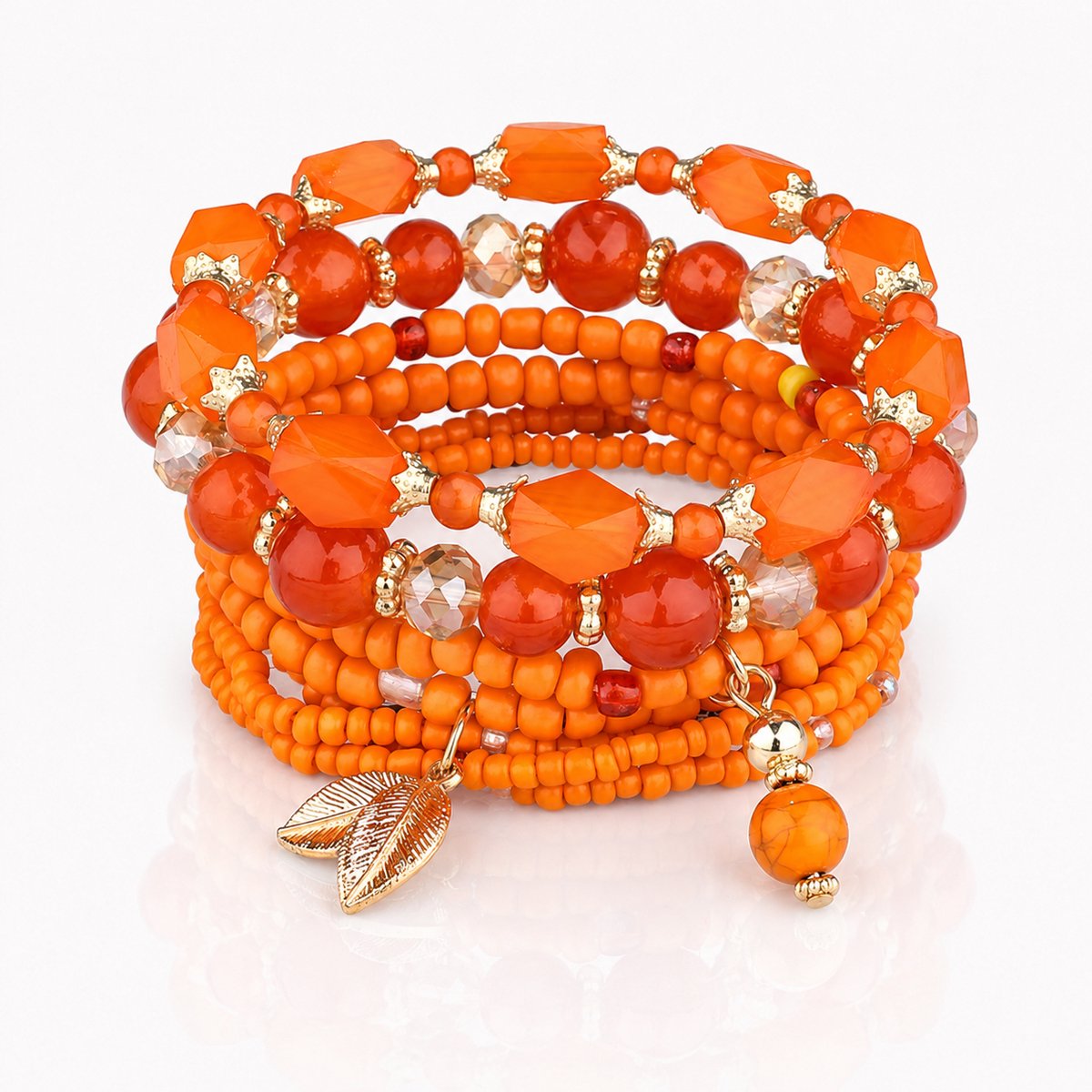 Luxamore® WK Oranje Armbandenset Dames – 4-Delig Oranje Fuchsia – Boho Kralenarmbandjes – Supporters Sieraden Cadeau voor Vrouwen