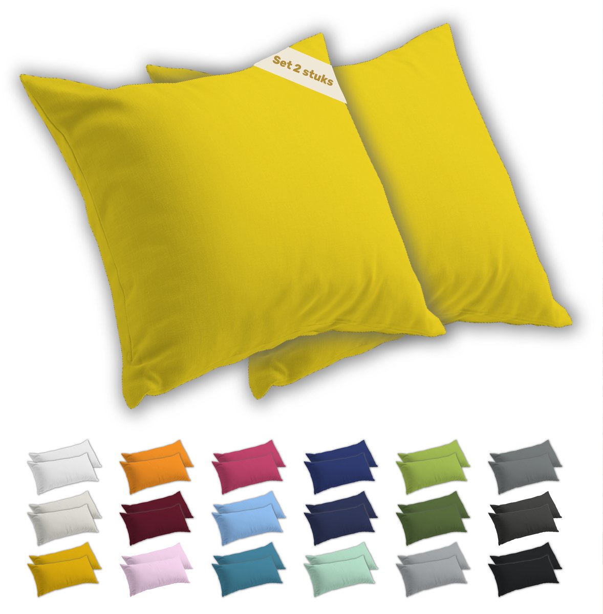 Lavea® Kussenslopen 50x50 cm Set van 2 – Kussenhoezen van 100% Zachte en Ademende Jersey Katoen met YKK Ritssluiting – Zonnegeel