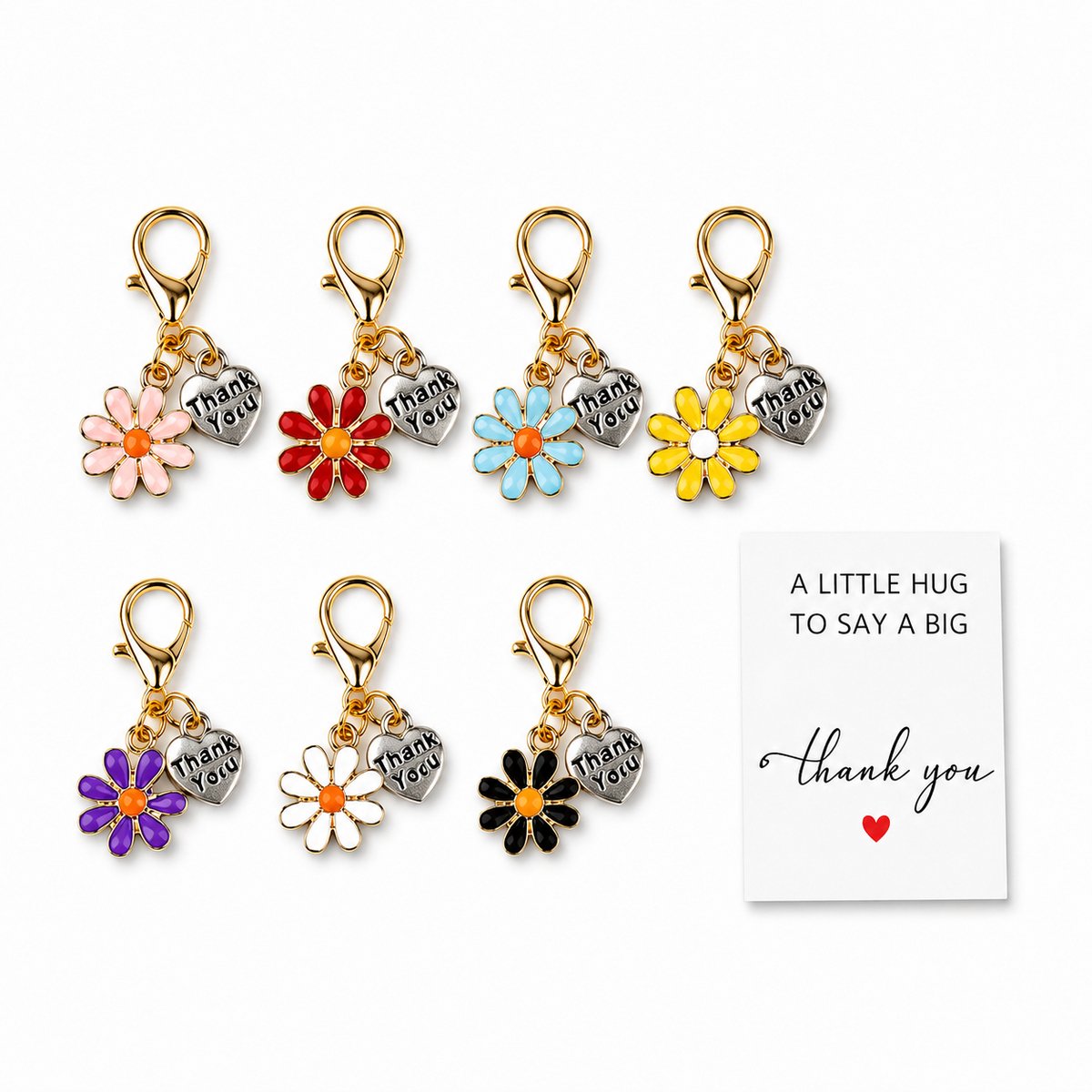 Bedankt Cadeautje - Bloem Sleutelhanger met Bedankkaartje - Set van 7 - Bedankjes Juf & Collega - Kasey