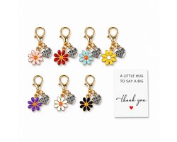 Set van 7 bloem-sleutelhangers met bedankkaartje
