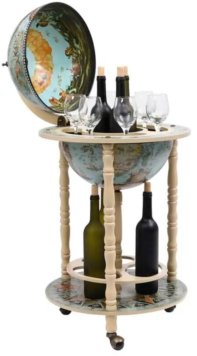 M-Goods - Wereldbol Bar - Globe Bar Kast - Wijnkast op Wielen - Drankkast Vintage - Inclusief Flessenhouder