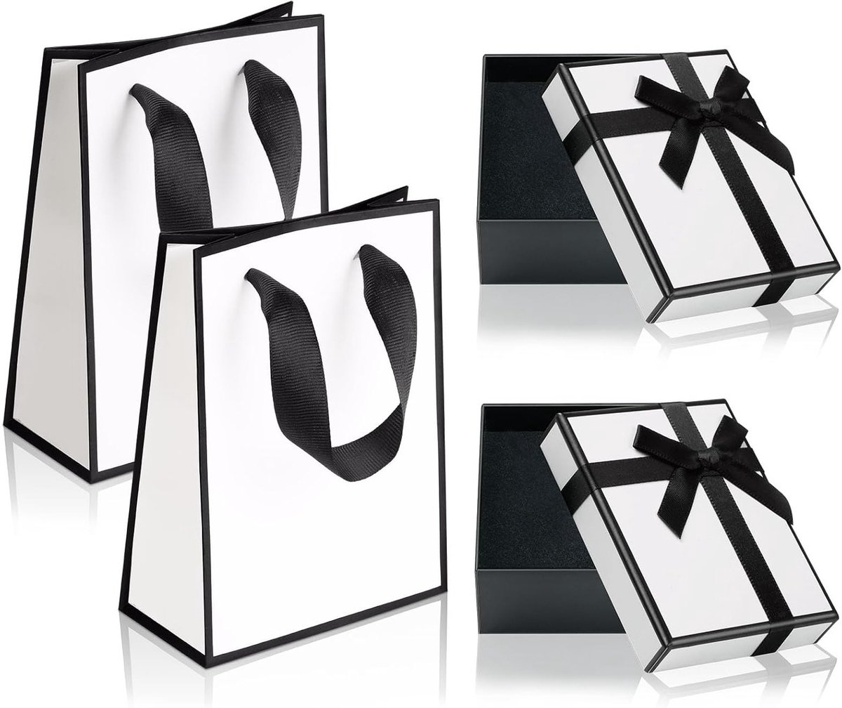 Kleine geschenkdoos en cadeauzak, 9 x 7 x 3 cm, sieraden geschenkdoos met deksel, ideaal voor ringen, oorbellen en kettingen, met strik en luxe uitstraling