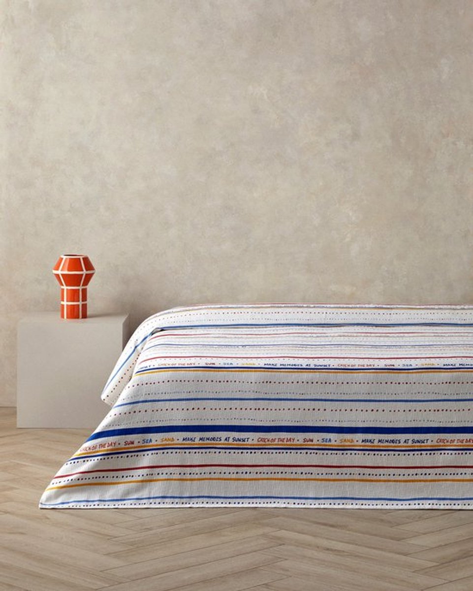 English Home Coastal Stripe - Deken - Zomerdeken - 100% Katoen -Een Persoons - 150 x 220 cm – Rood/Wit