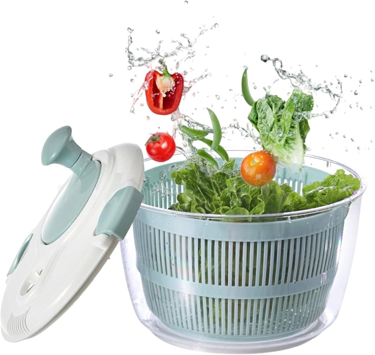Salade Droger - Groente Centrifuge - Maaltijd Voorbereiding - Stille Hand Crank - 5 Liter - Wit