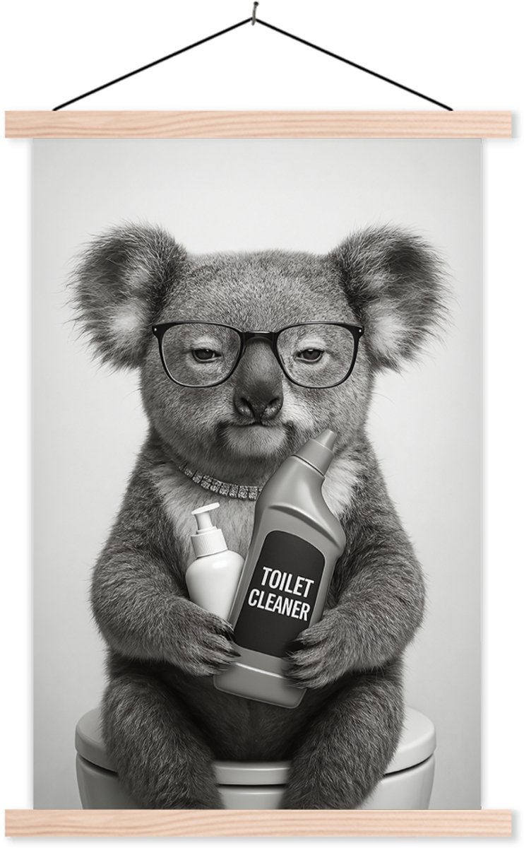 Posterhanger incl. Poster 40x60 cm - Schoolplaat - Koala - Bril - Toilet - Textielposter -
