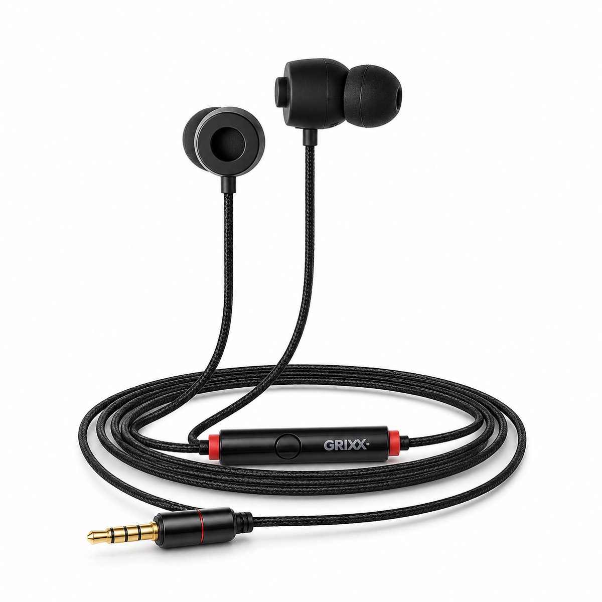 Grixx In-ear Oordopjes met Microfoon – Bedraad – 3.5mm Jack – Handsfree Bellen - zwart