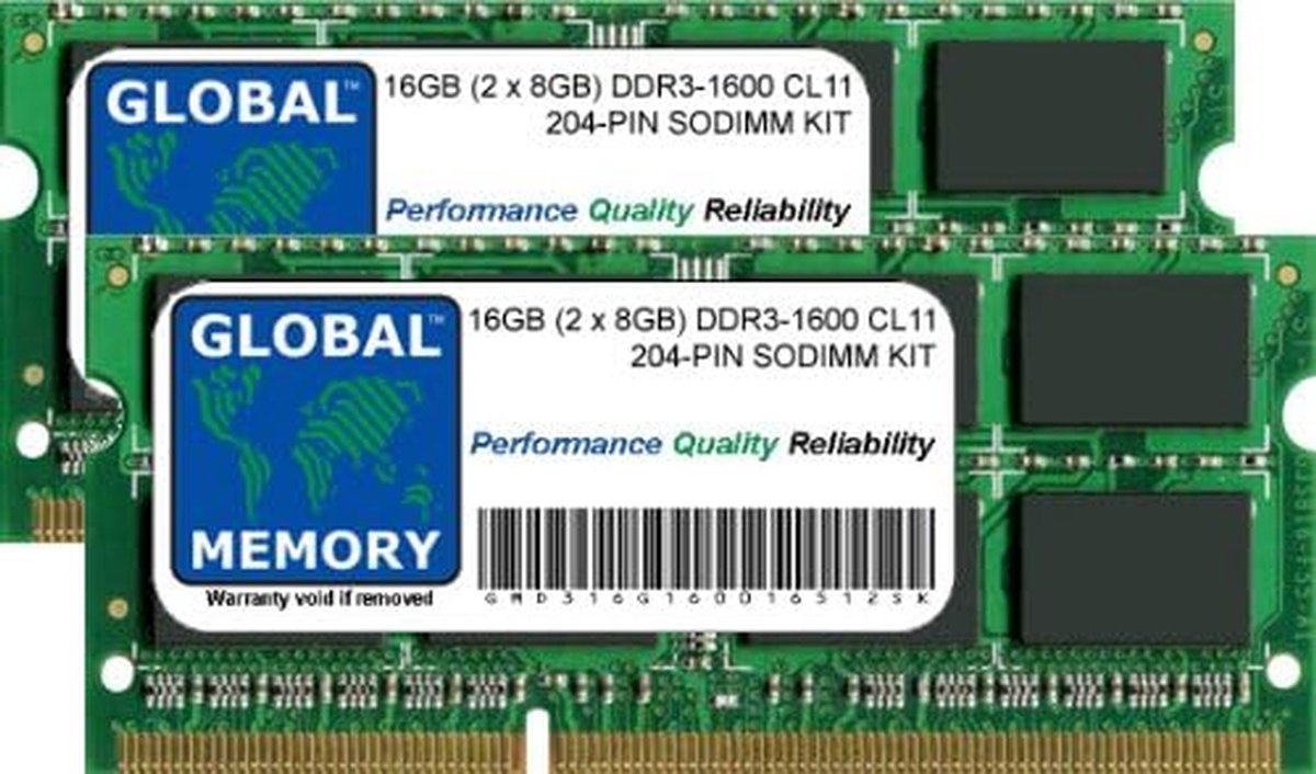 Geheugen RAM Kit - DDR3 SODIMM - MacBook Upgraden - 1600MHz Snelheid - 16GB Kit - Groen
