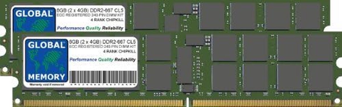 Geheugen RAM Kit - DDR2 DIMM - Server Upgrade - ECC Geregistreerd - 8GB Kit (2x4GB) - Zwart