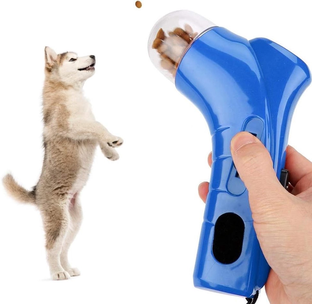 Interactieve Hondensnack Dispenser - Handheld Voerlauncher voor Puppy Training en Speelplezier (Blauw)