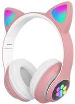 Kinder Hoofdtelefoon-Draadloze Koptelefoon-Kinder Headset-Over Ear-Bluetooth-Microfoon-Katten Oorjtes-Led Verlichting-Opbergzak-Licht Roze