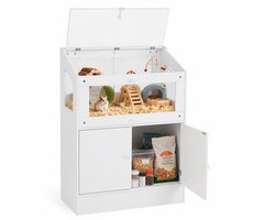NordPaw® Hamsterkooi met Opbergkast – 80 x 40 x 108 cm – Houten Knaagdierenverblijf met Transparant Deksel – Hamsterhuis met Opbergruimte – Wit