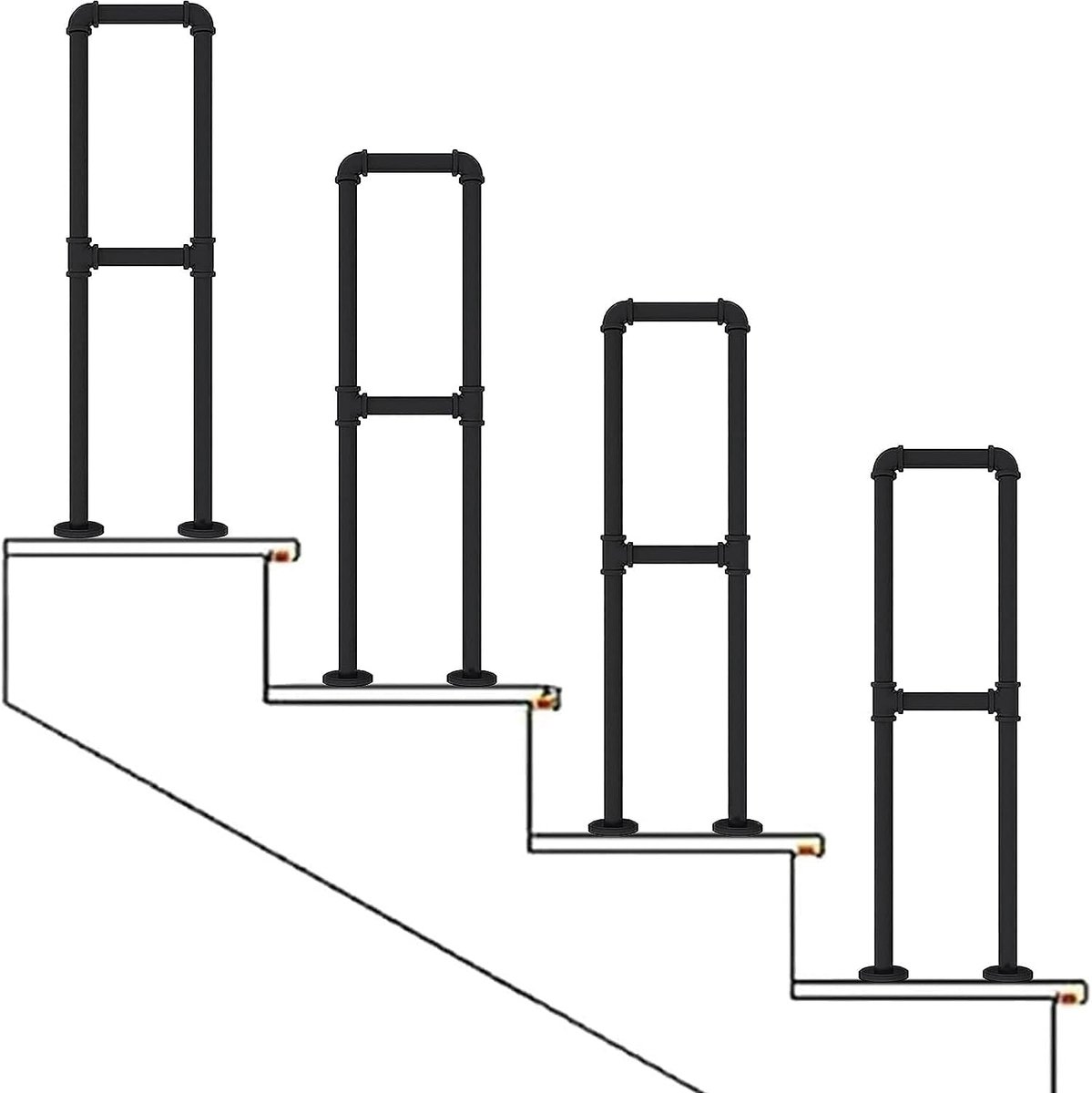 Trapleuning Set - Buitentrap Reling - Veilig Traplopen - Smeedijzeren Constructie - 45 cm Hoog - Zwart