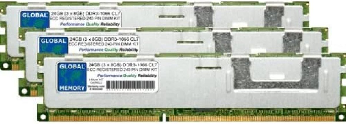 DDR3 Geheugen Kit - RAM Module - Systeem Upgrade - ECC Registered - 24GB (3x8GB) - Zwart