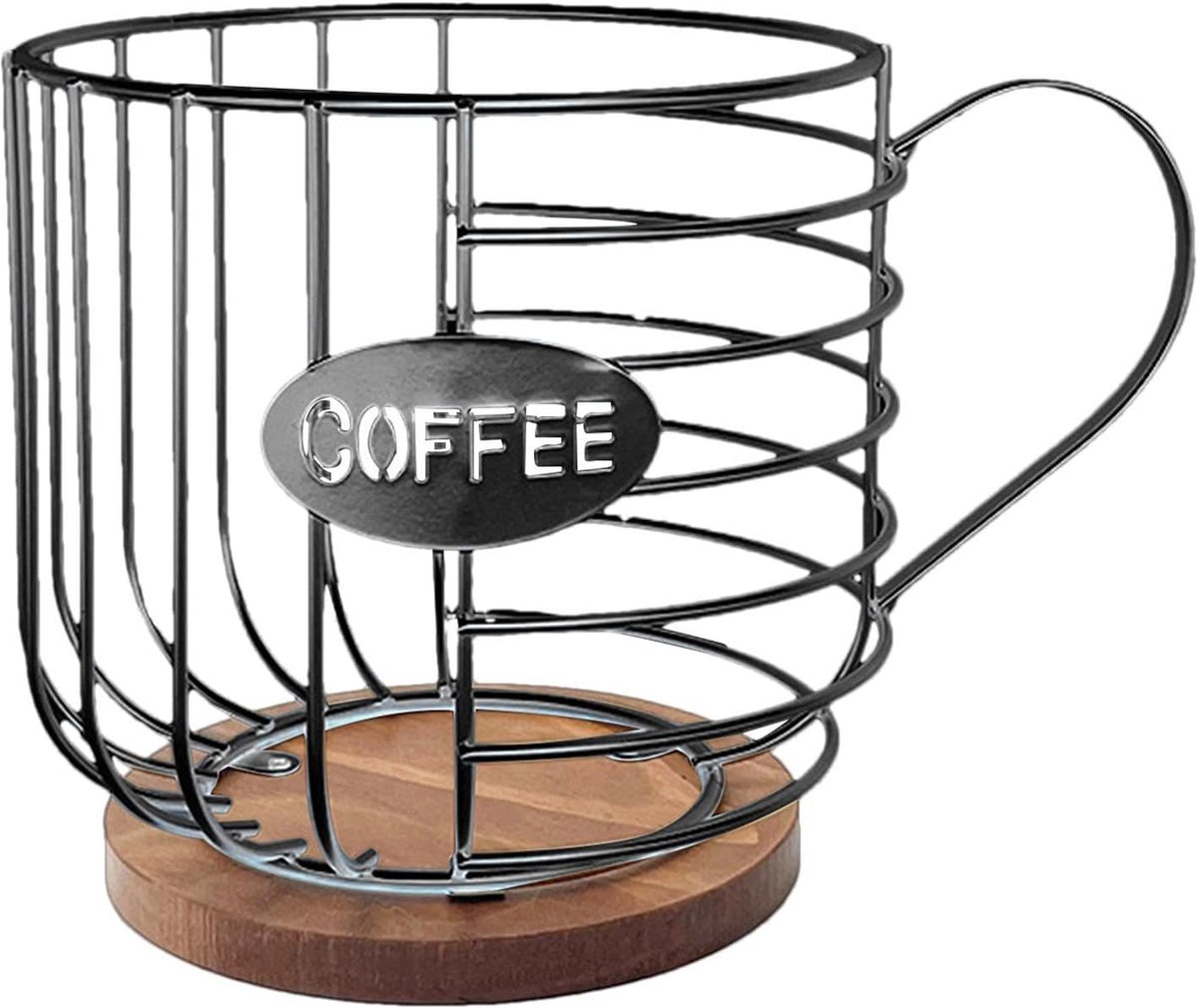 Koffiepads Houder - Beker Opslag - Keuken Organiseren - Stevige Metalen Constructie - 18 x 17.7 cm - Zwart