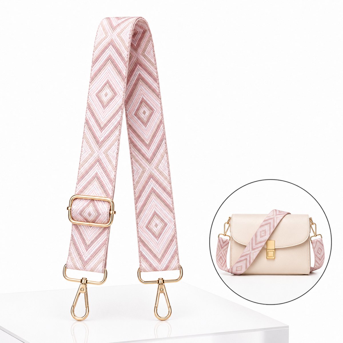Luxamore® Schouderriem Tas Roze – Verstelbare Tassenriem – Brede Bag Strap 3.8 cm – Schouderband voor Handtas, Crossbodytas en Tas – Goudkleurige Metalen Clips