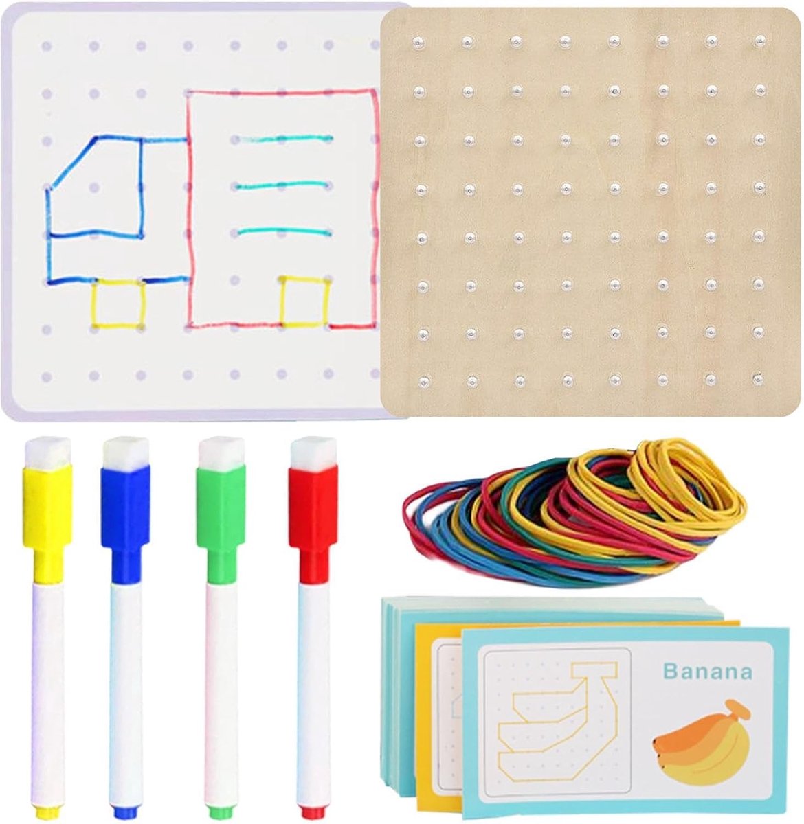 Houten Geoboard - Wiskunde Bord - Leren Geometrie - Veilig Afgerond - 15x15 cm - Houtkleur