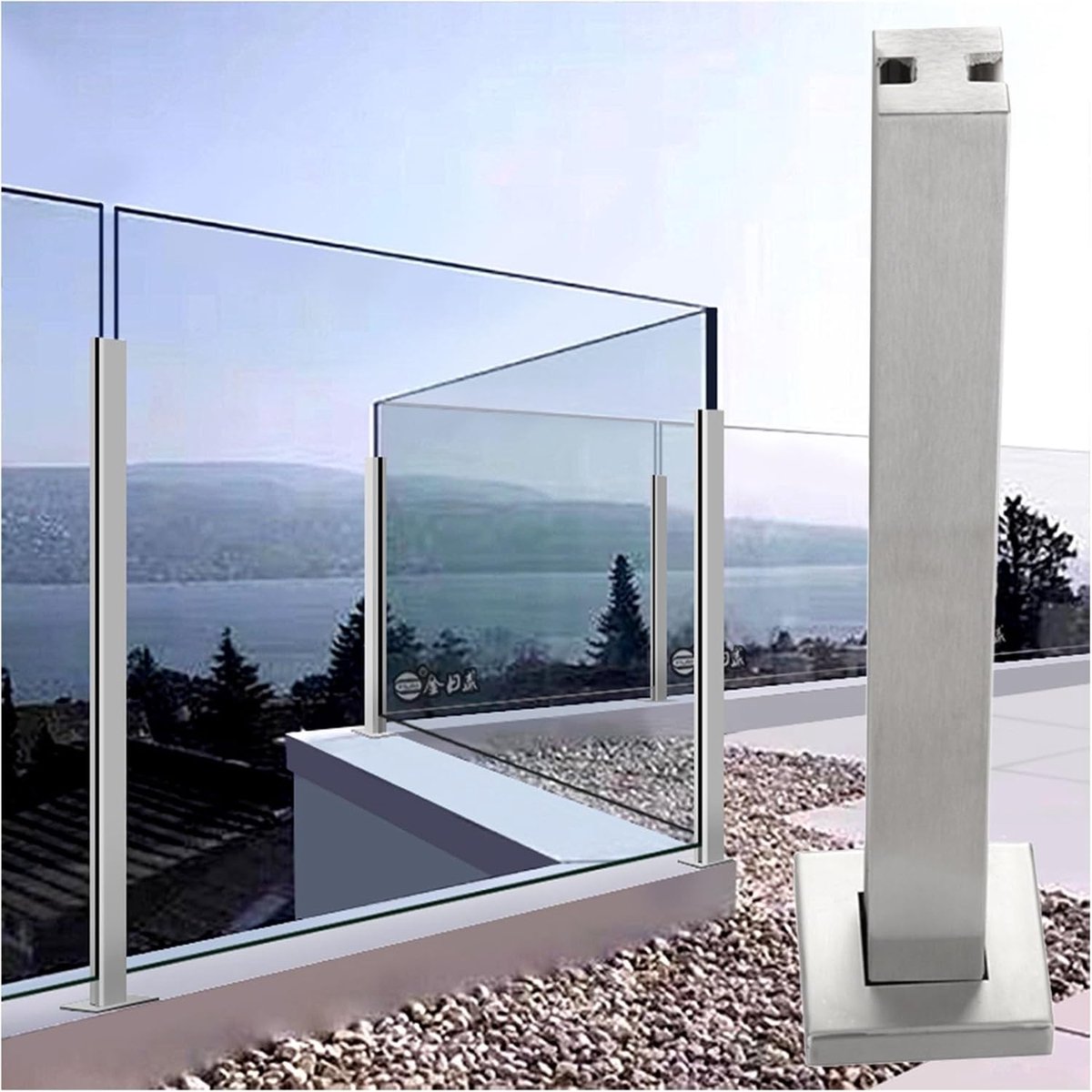 Glazen Balustrade Paal - Terrashek Balkonafscheiding - Buitenruimte Afschermen - 304 Roestvrij Staal - 130 cm - Transparant