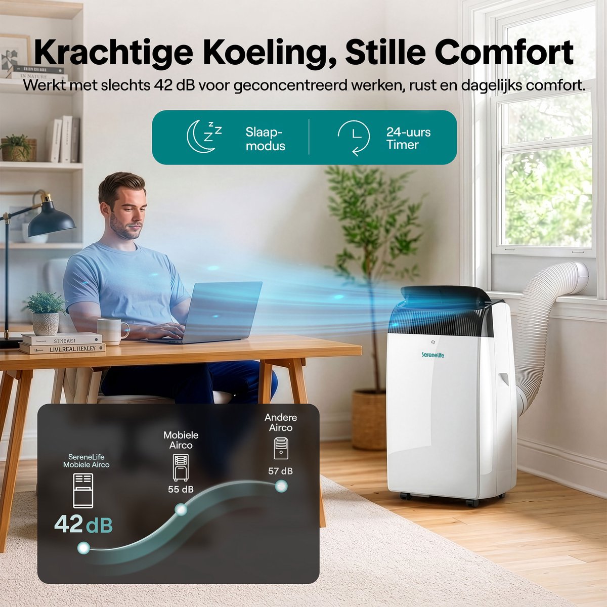 SereneLife Mobiele Airco - 16000 BTU - Air Conditioner met WiFi - 3-in-1 Koelen, Ventilator en Ontvochtiger - Mobiele Airco voor Slaapkamer thumbnail 6
