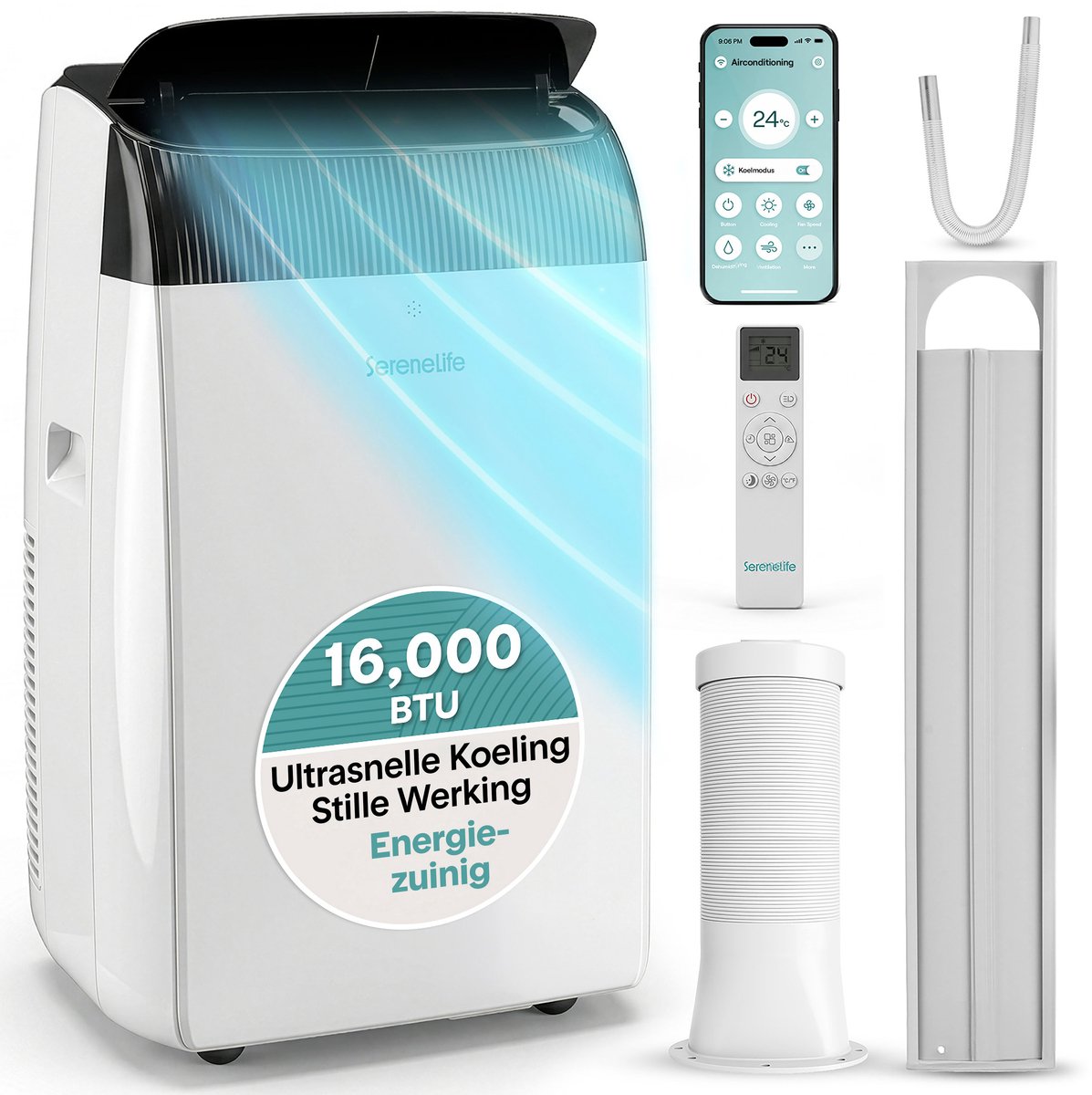 SereneLife Mobiele Airco - 16000 BTU - Air Conditioner met WiFi - 3-in-1 Koelen, Ventilator en Ontvochtiger - Mobiele Airco voor Slaapkamer