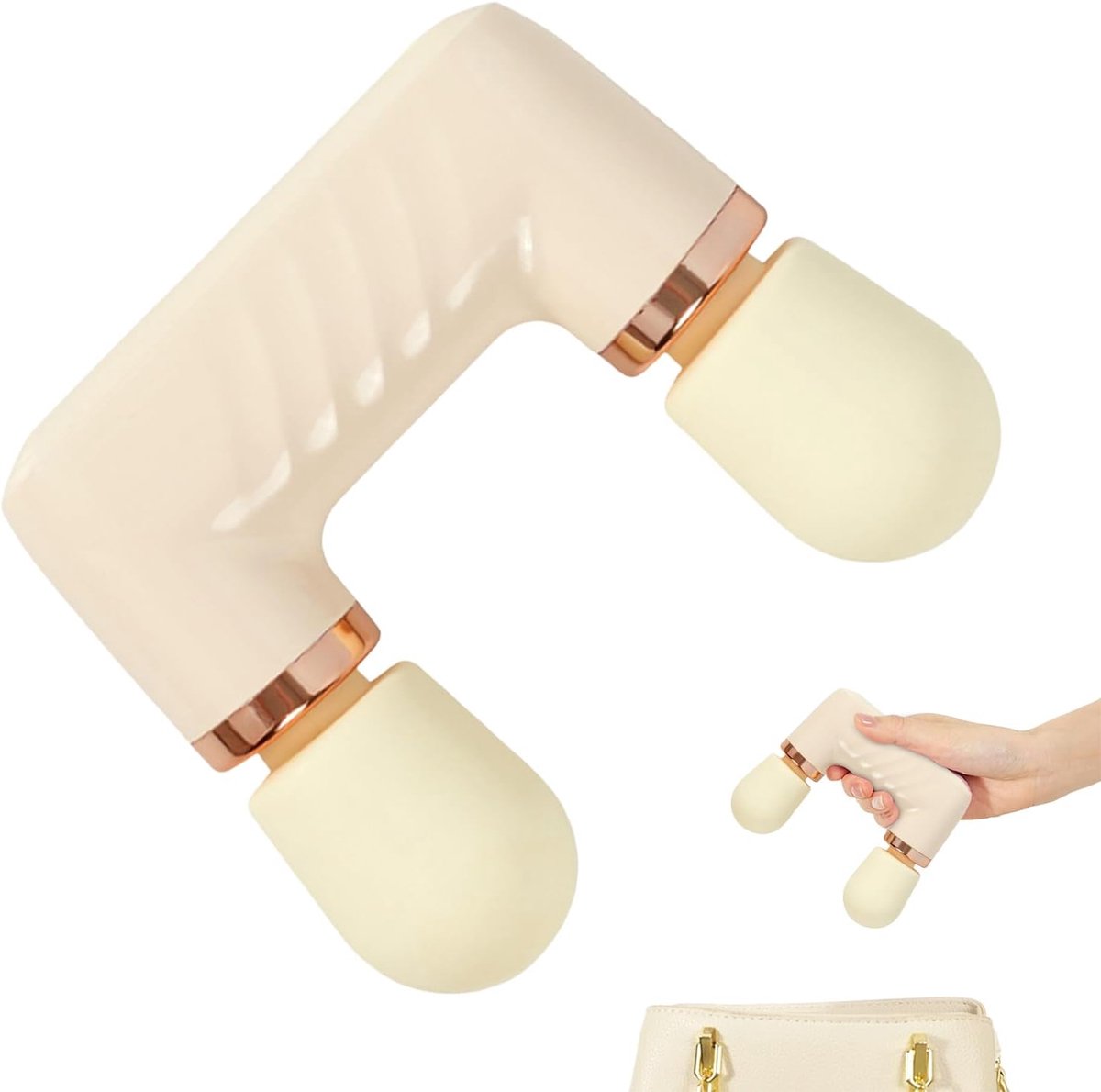 Percussie Massagepistool - Spierontspanner Draagbaar - Spierherstel Bevorderen - Dubbele Kop Design - 18 x 152 x 5 cm - Crèmegeel